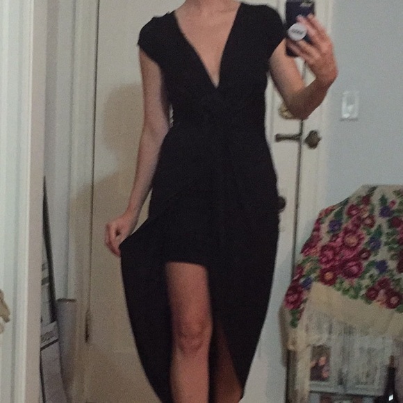 Black twist Dress S M midi maxi high low - Picture 2 of 5